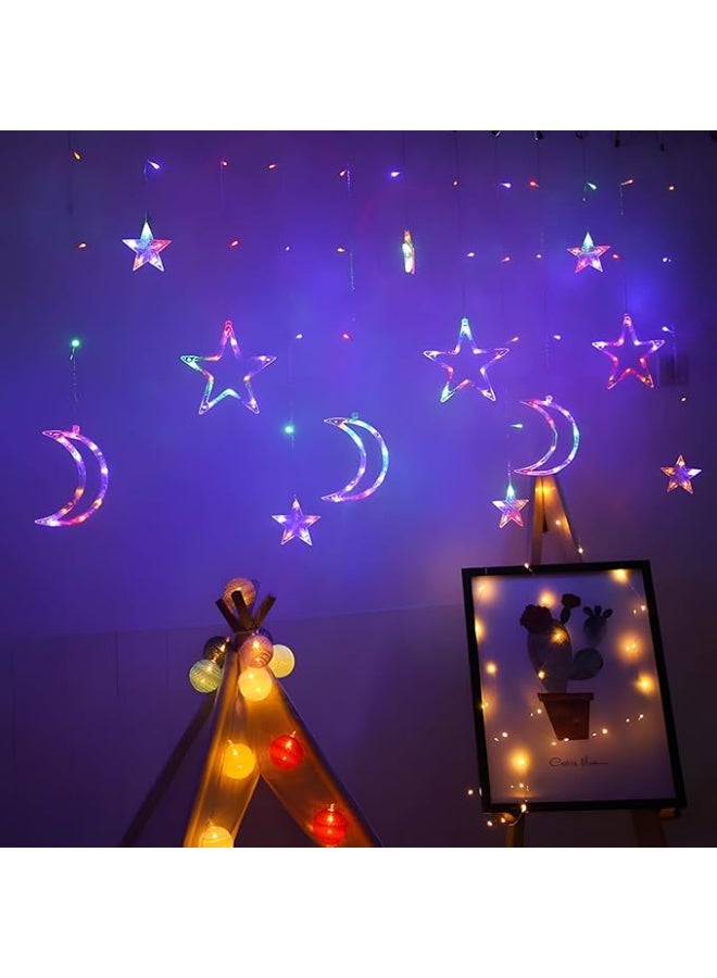 سلسلة إضاءة دياه بطول 3.5 متر على شكل نجمة وقمر، أضواء زينة LED لعيد الميلاد، مصباح ليلي مقاوم للماء على شكل نجمة وقمر للنافذة، مناسب لرمضان، عيد الميلاد، حفلات الزفاف، الحفلات، المنزل، الشرفة، الحديقة (متعدد الألوان) - Image 3